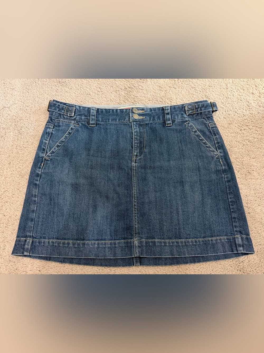 Vintage Y2K Gap Jeans Denim Mini Skirt Size 10 Side Buckles Double Button